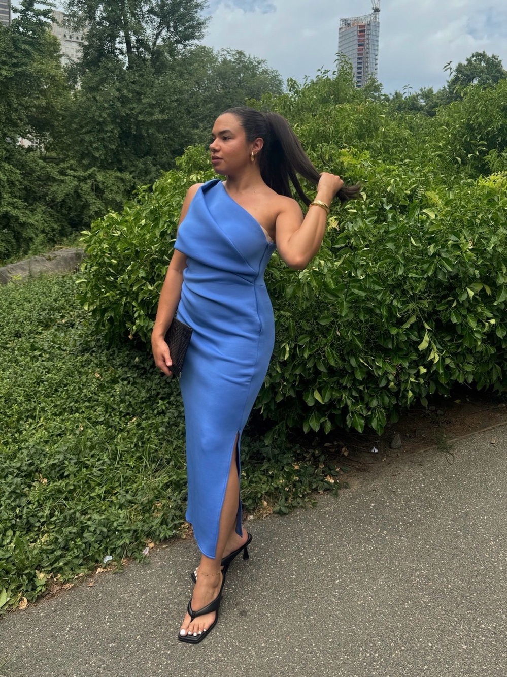 ASOS Design Pleated One Shoulder Scuba Midi Dress